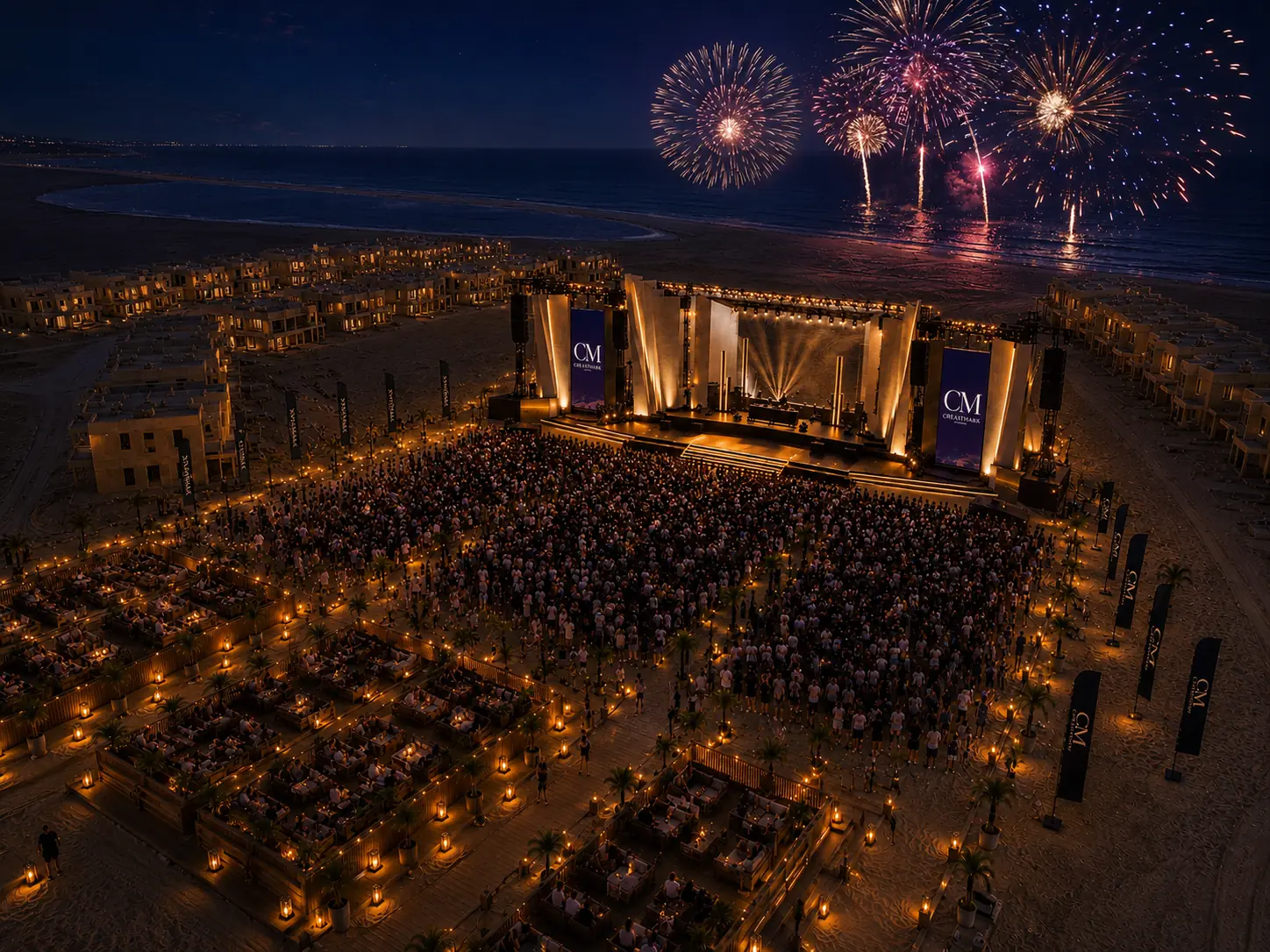 Fireworks over the Mediterranean shore